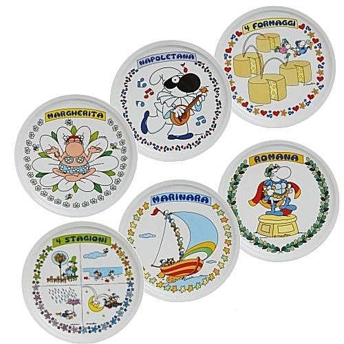Set 6 piatti servizio pizza ceramica con 6 soggetti MORDILLO diam 30  Excelsa