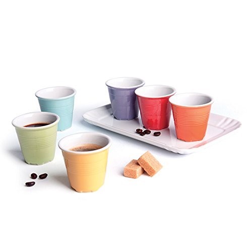 Tazze da Caffè con Vassoio, Ceramica, Multicolore, 6 Pezzi  Excelsa