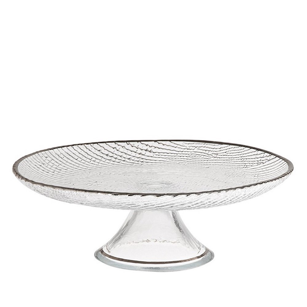 Platinum Alzata Torta, Vetro, Trasparente/Bordo Argento, 28x28x26 cm Excelsa
