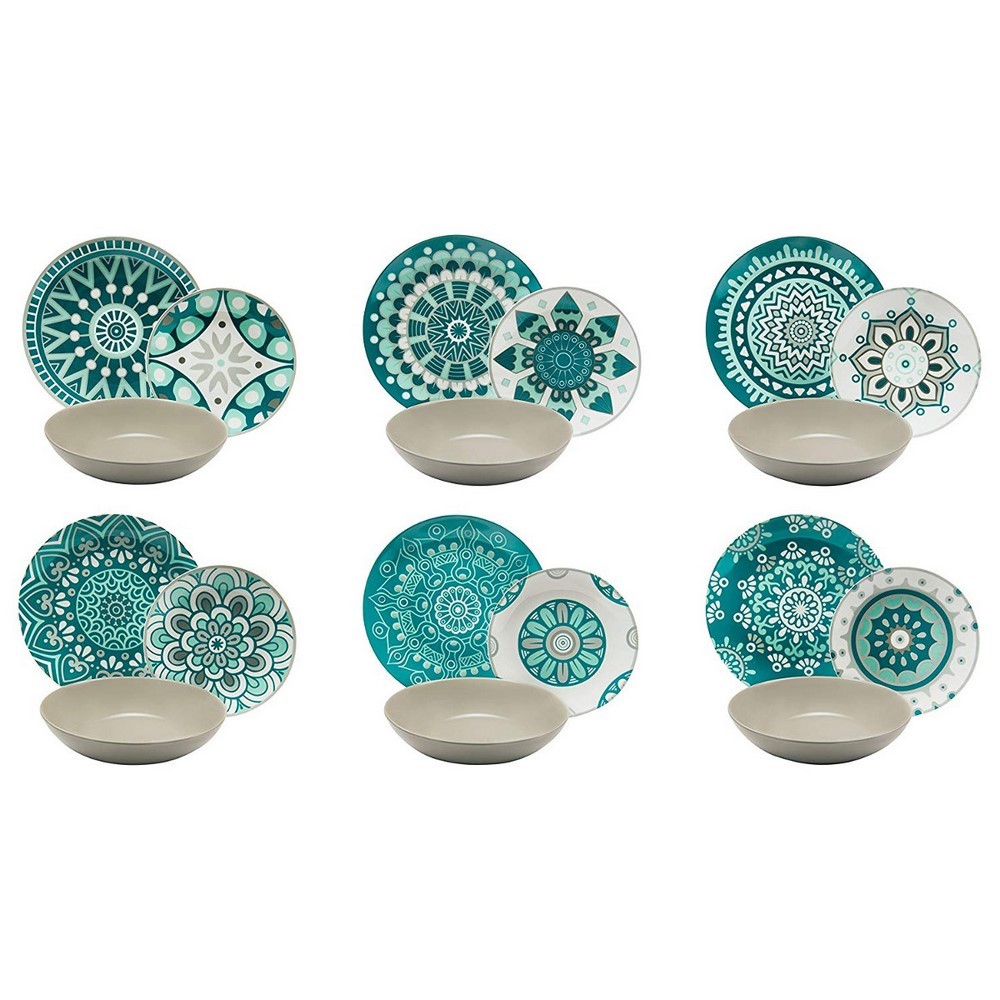 Mandala Azzurro Servizio Tavola, Porcellana, Multicolore, 18 Unità Excelsa
