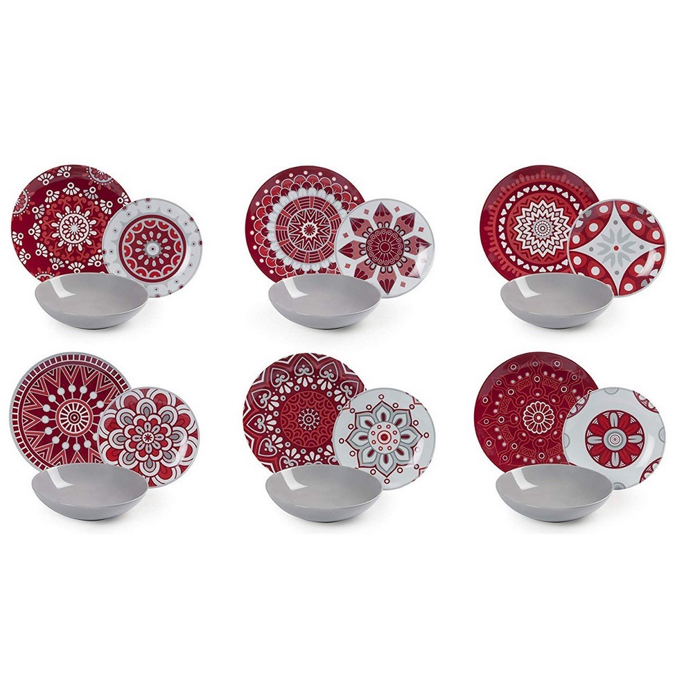 Mandala Rosso Servizio Tavola, Porcellana, Multicolore, 18 Unità Excelsa
