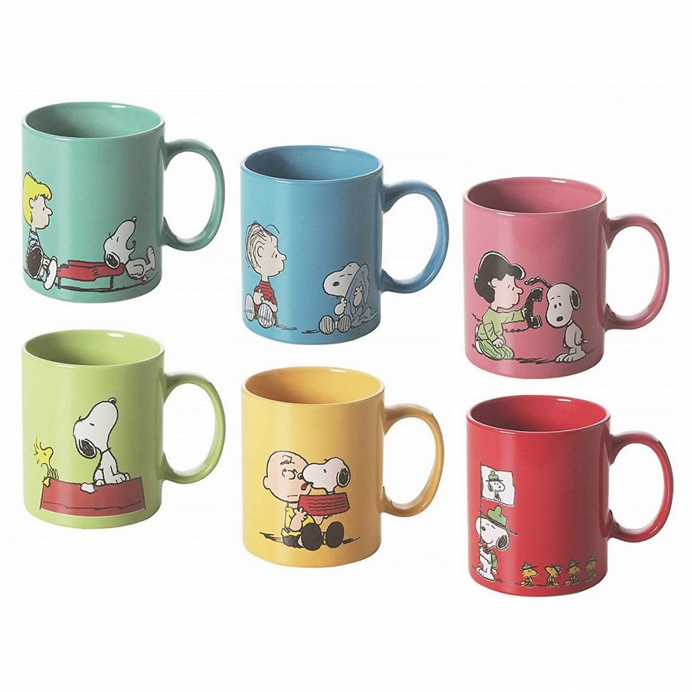 Set 6 MUG tazze latte PEANUTS ml 350 assortite snoopy linus charly brown Excelsa