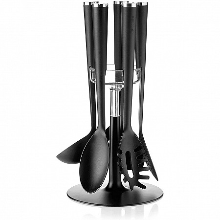 Guzzini Cooking Set Mestoli Antiaderente con Base, 19 x h35 cm,nero e Cromo  - Utensili Mestoli & portamestoli Guzzini - Piatti & Bicchieri