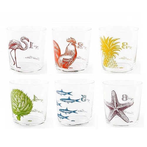 Acquista online Bicchiere acqua vetro decorato fantasia FLORA ET FAUNA set 6 pezzi