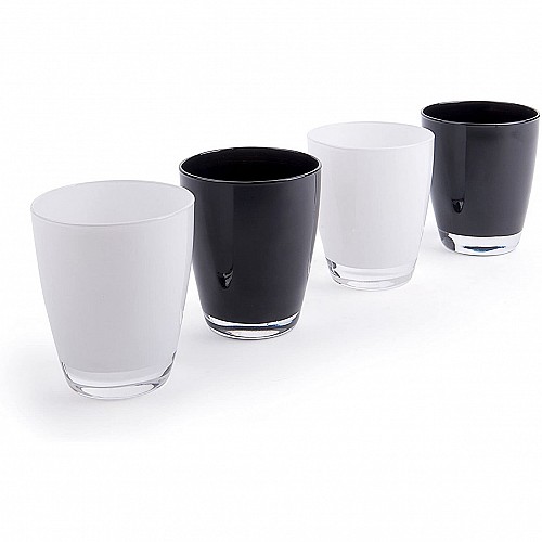 Acquista online Bicchiere acqua vetro colorato Happy nero e bianco cl 30 set 4 pezzi