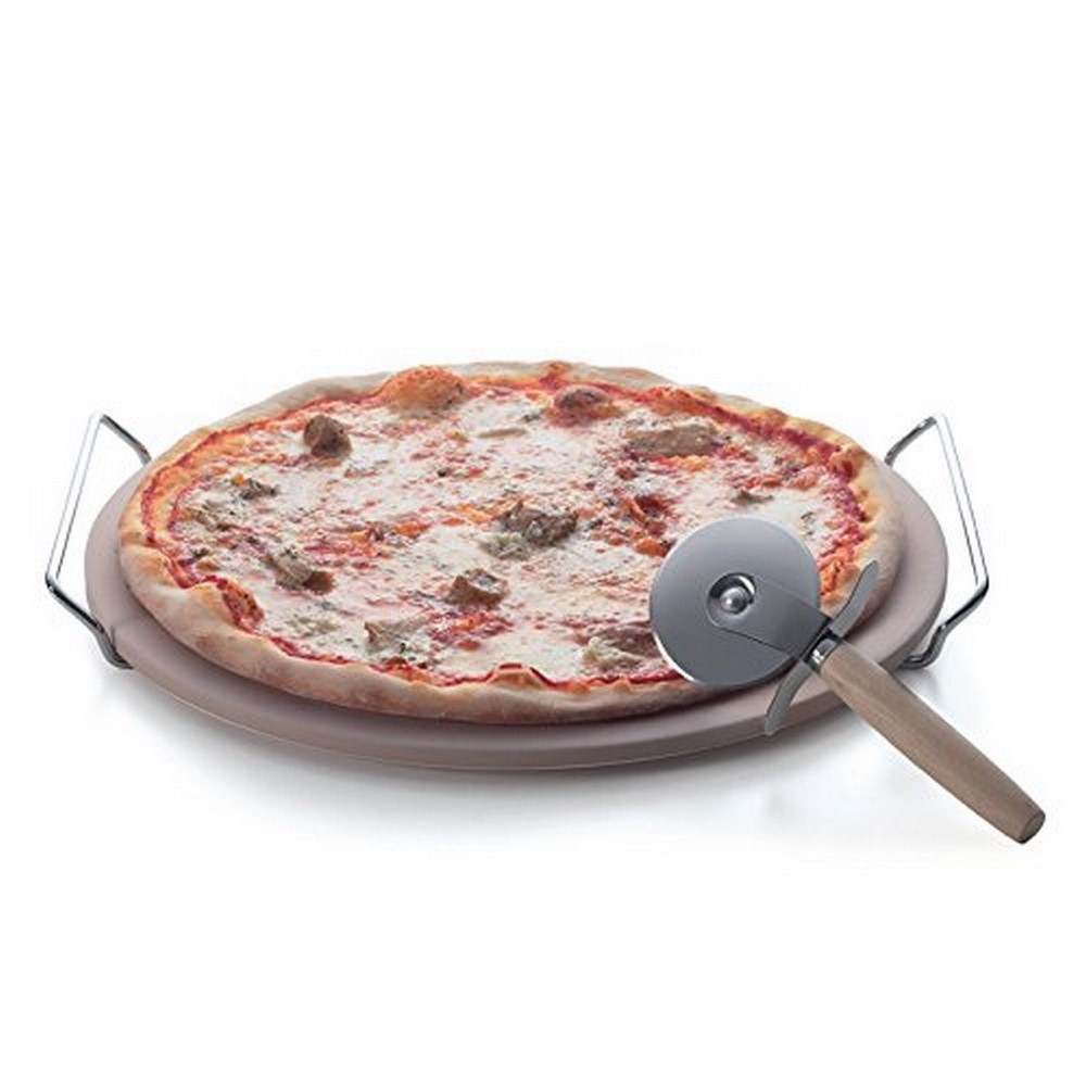 Pietra refrattaria forno cottura pizza, pane e dolci. D. 33 cm + tagliapizza e supporto Excelsa Pietra refrattaria forno cottura pizza, pane e dolci. D. 33 cm + tagliapizza e supporto Excelsa