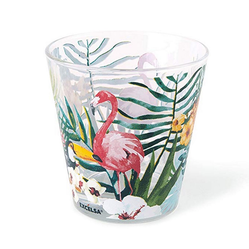 Bicchiere acqua vetro decorato fantasia Tropical set 6 pezzi